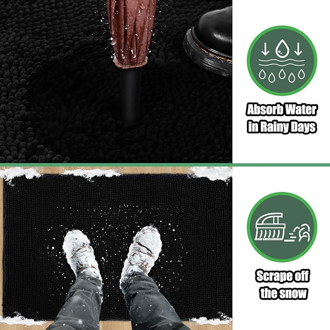 IM HOME Chenille Absorbent Outdoor Doormat 72" x 48", Washable Muddy Door Mats for Dog Non Slip Indoor Doormats Dog Mat for Muddy Paw Front Inside Doormats for Entryway Black