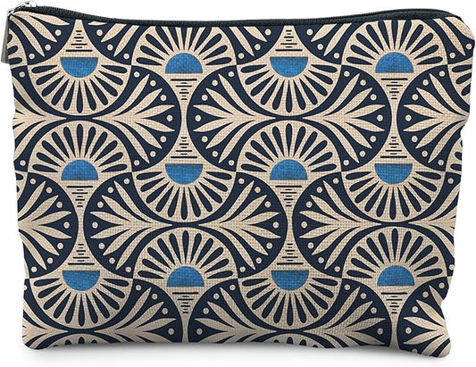 Boho Makeup Bag Gifts for Women, Sunset Leaf Aesthetic Makeup Pouch(Blue)
