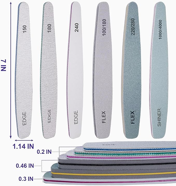 Nail File and Buffer Set (12 Pcs), Professional Nail File Kit for Acrylic and Natural Nails, Soft Nail Filer Gel Nail Files buffers Filing Emery Board 100/150/180/220/240/280/1000/4000 Grit