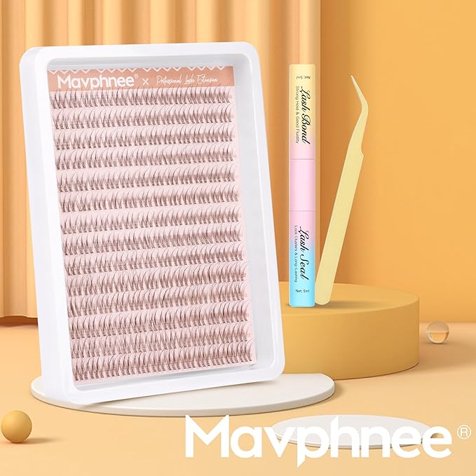 Mavphnee Brown Lash Clusters Kit Natural Cluster Eyelash Extensions Kit 10-12MM Short C-Curly Lash Extension Individuals 168 Pcs DIY Clusters Lashes for Beginners with Bond and Seal Clear