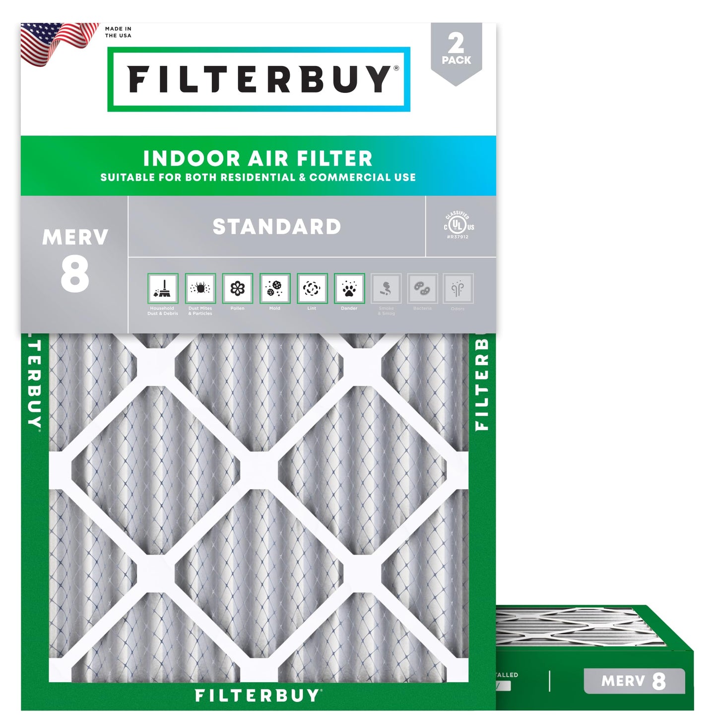 Filterbuy 24x30x2 Air Filter MERV 8 Essential Dust & Allergy Defense (2-Pack), Electrostatic Pleated HVAC AC Furnace Filters Replacement, Made in USA (Actual Size: 23.50 x 29.50 x 1.75)