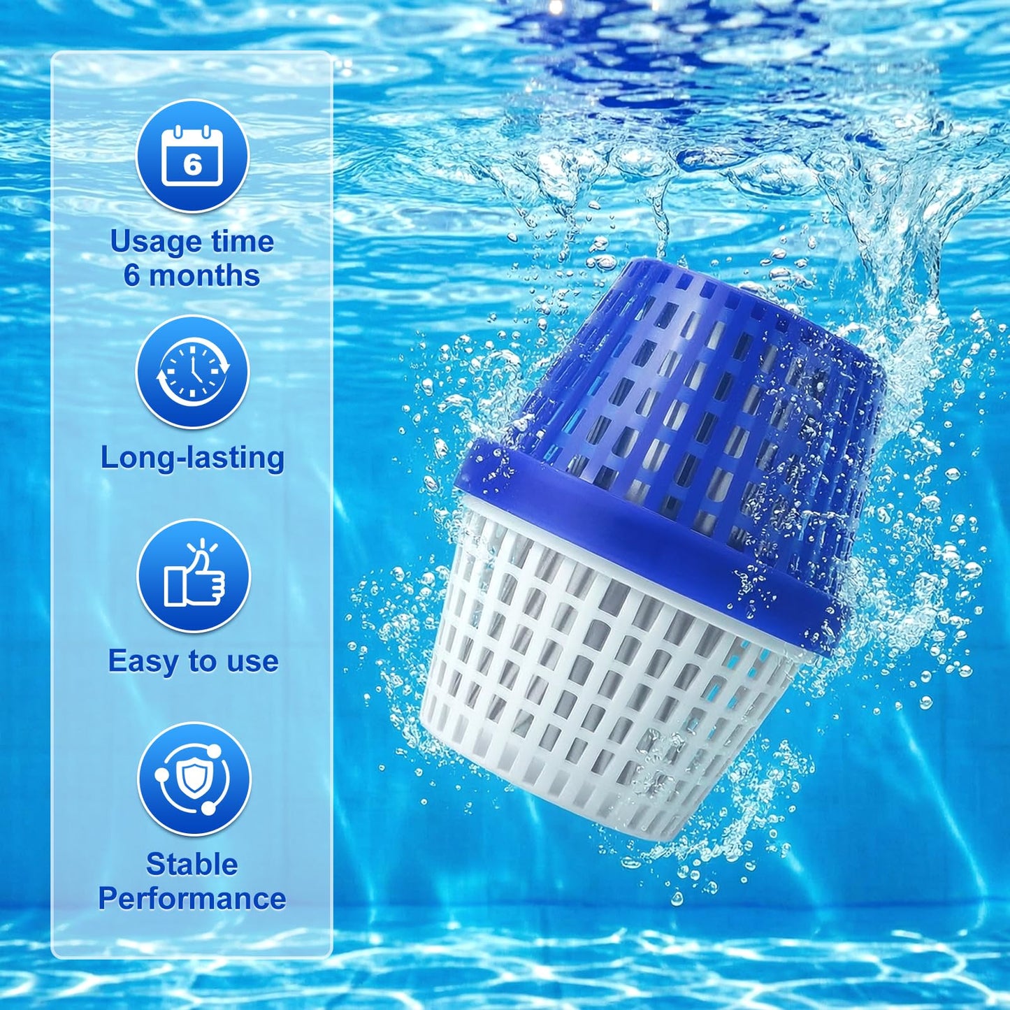 Pool Cartridge for 7.5K–20K Gallon Pools, Lasts up to 6 Months and typically Completes Transformation Within 24–72 Hours, Blue/White