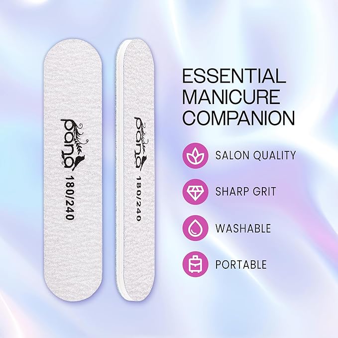 25PCS Mini Size PANA Professional Double Sided Nail Files - Zebra, 180/240 Grit - Emery Board Nail Buffering File Manicure Pedicure Nail Polisher Washable