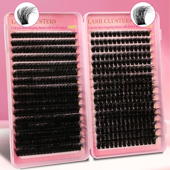 Cluster Eyelash Extensions Wispy Lash Clusters Kit 544Pcs Volume 100D 120D Eyelash Clusters D Curl Lashes Clusters DIY Individual Lashes Clusters Lash Cluster Glue Lash Tweezers