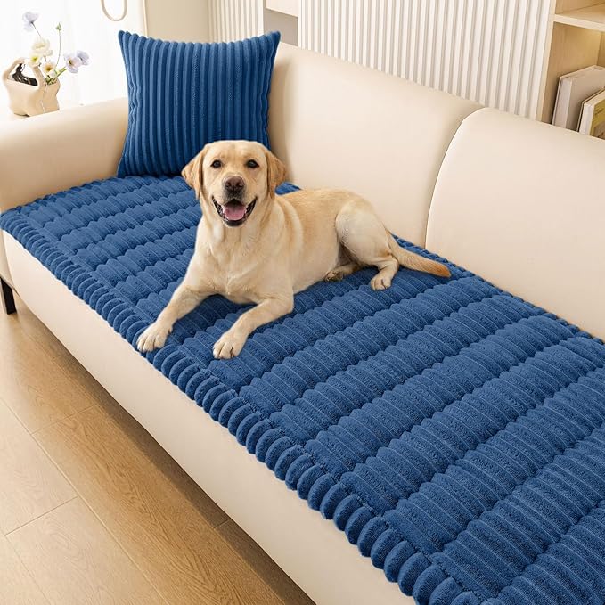Smiry Couch Cover for Dogs Washable, Non Slip Fuzzy Pet Couch Covers for 3 Cushion Sofa Pet Friendly, Thick Soft Sofa Slipcovers Cushion Protector (Navy Blue, 27.6" x 82.7")