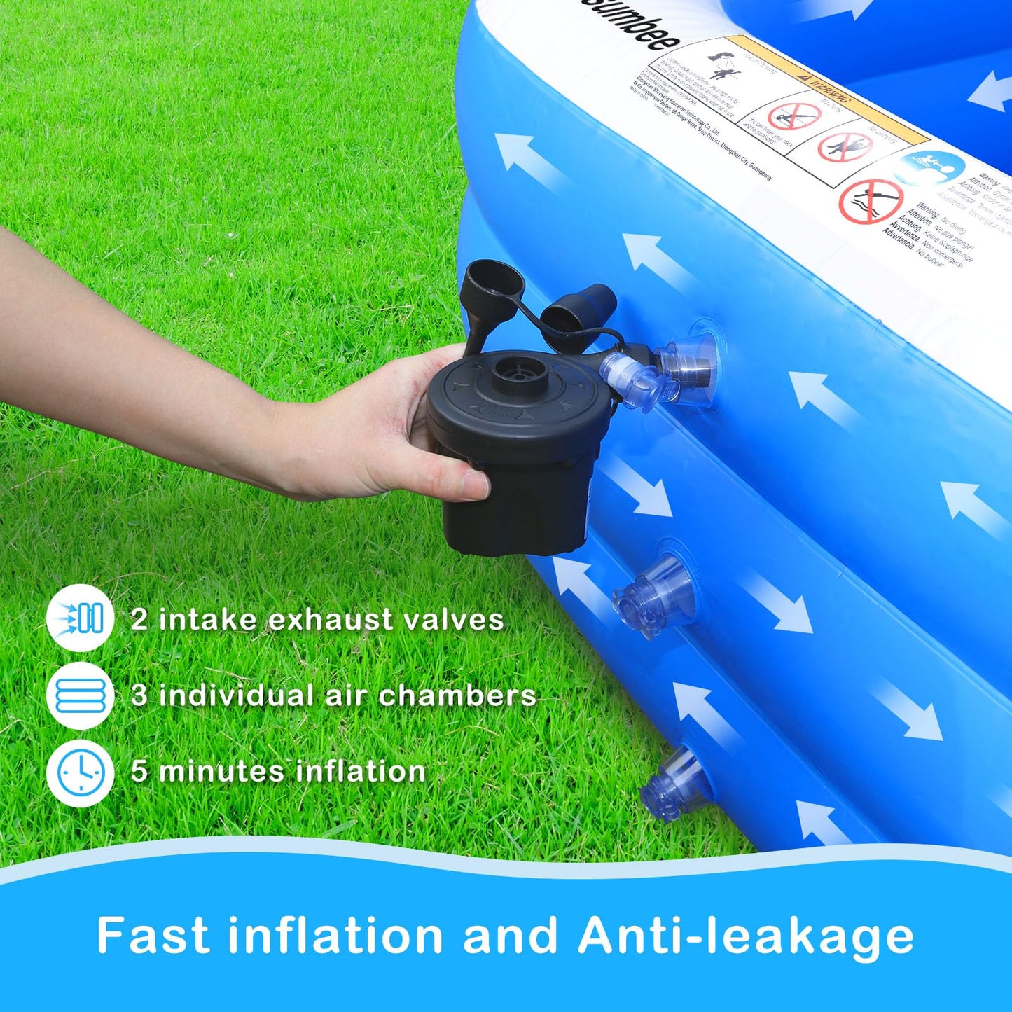 Sumbee Inflatable Pool for Kids and Adults, 120" x 72" x 22" Oversized Thickened Blow Up Family Swimming Pool for Outdoor Patio Backyard Garden Deck Summer Party Full Size Blue