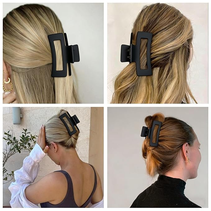 Medium Hair Clips for Women 8 Pcs Small Claw for Thin and Thick Hair 2 Styles Clips for Hair Combination Rectangle Jaw Clips Hair Accessories for Women and Girls (Black)