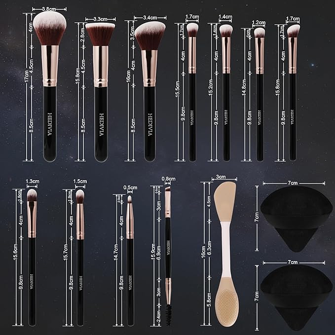 Black Makeup Brushes Set 14 Pcs Professional, Premium Synthetic Foundation Makeup Brush Concealer Powder Blush Eyeshadow Brushes with 2 Powder Puff & Dual-ended Mask Applicator.Gifts for Girls