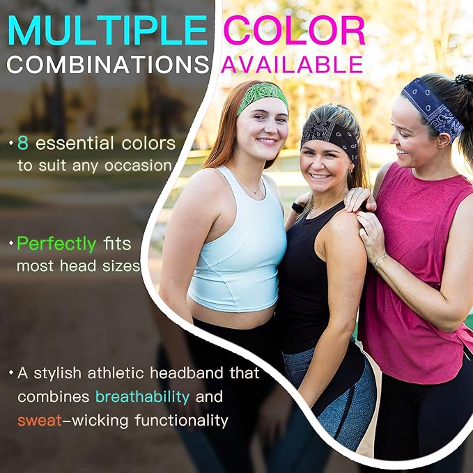 Ztomine 8 Pack Headbands for Women Non Slip - Stylish Sports Hair Bands for Women's Hair - Soft Cotton Cloth Stretchy Headbands for Women for Yoga, Outdoor Exercise Running