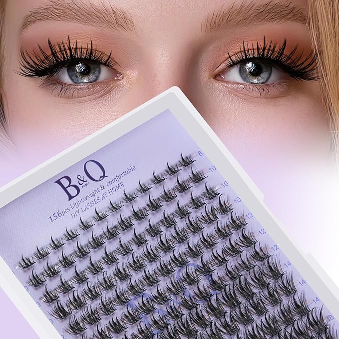 B&Q Wispy Lash Clusters Full B28,Eyelash Clusters 156PCS Comfortable band Cluster Eyelash Extensions,8-18mm Volume Individual Lashes Lightweight D Curl Lash Clusters Soft Eyelashes Natural Look(B28)