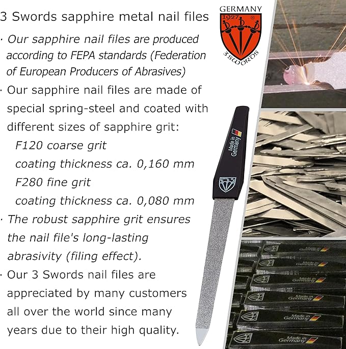 3 Swords Germany - Sapphire Metal Nail File Set 10 Pieces with 1 Piece 3-Way Nail Buffer Ã¢ÂÂ Nail Care Made in SOLINGEN/Germany
