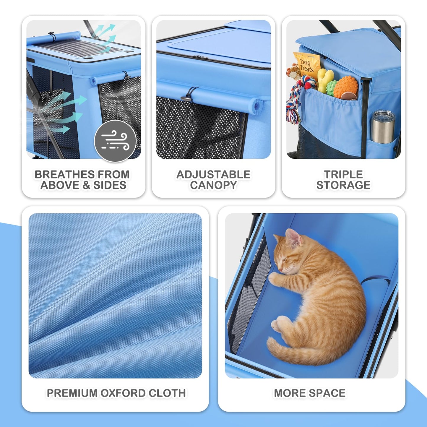 MoNiBloom Pet Stroller for Medium to Large Dogs up to 66lb, One-Button Fold System, Breathable Mesh Top & Sides, Portable Dog Wagon for Outdoor