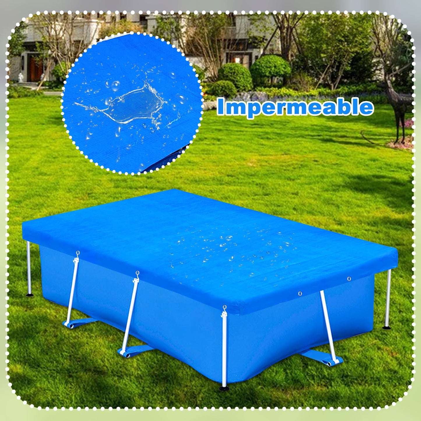 14 x 7ft Rectangular Pool Cover for Frame Above Ground Pool Cover 177" X 87" Rectangle Frame Swimming Pool Cover for Rectangle Frame Pool Heavy Duty Pool Cover Protector for Garden Swimming Pool Cover