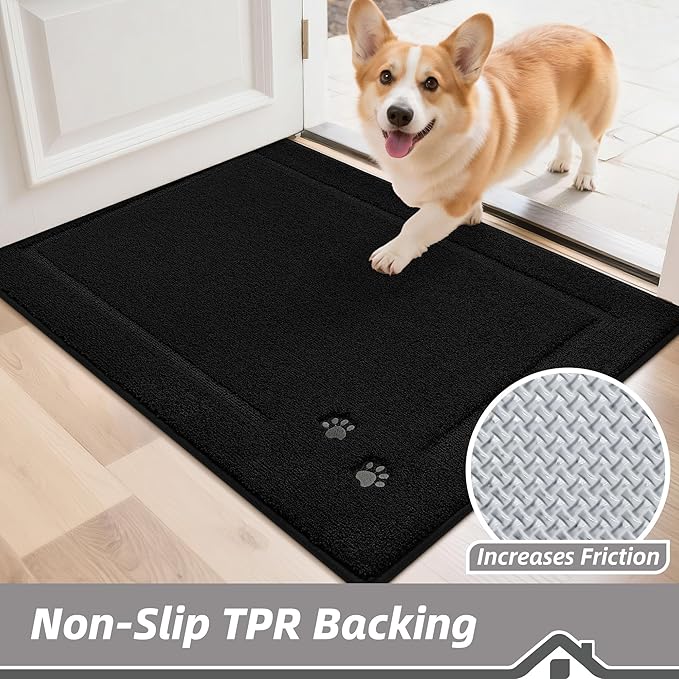 BEQHAUSE Dog Door Mat for Mud Paws Dirt Trapper Doormat Non-Slip Entryway Rugs Absorbent Welcome Mat Washable Indoor Floor Mat Low-Profile for Front Door, 32" x 70", Black