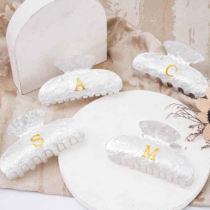 Preppy Hair Clips Hair Claws for Women Her - Personalized Cute Initial Hair Clips for Girlfriend Bridesmaid Wife Mom | Hair Claw Accessories for Friend | Birthday Gift Idea - White,C