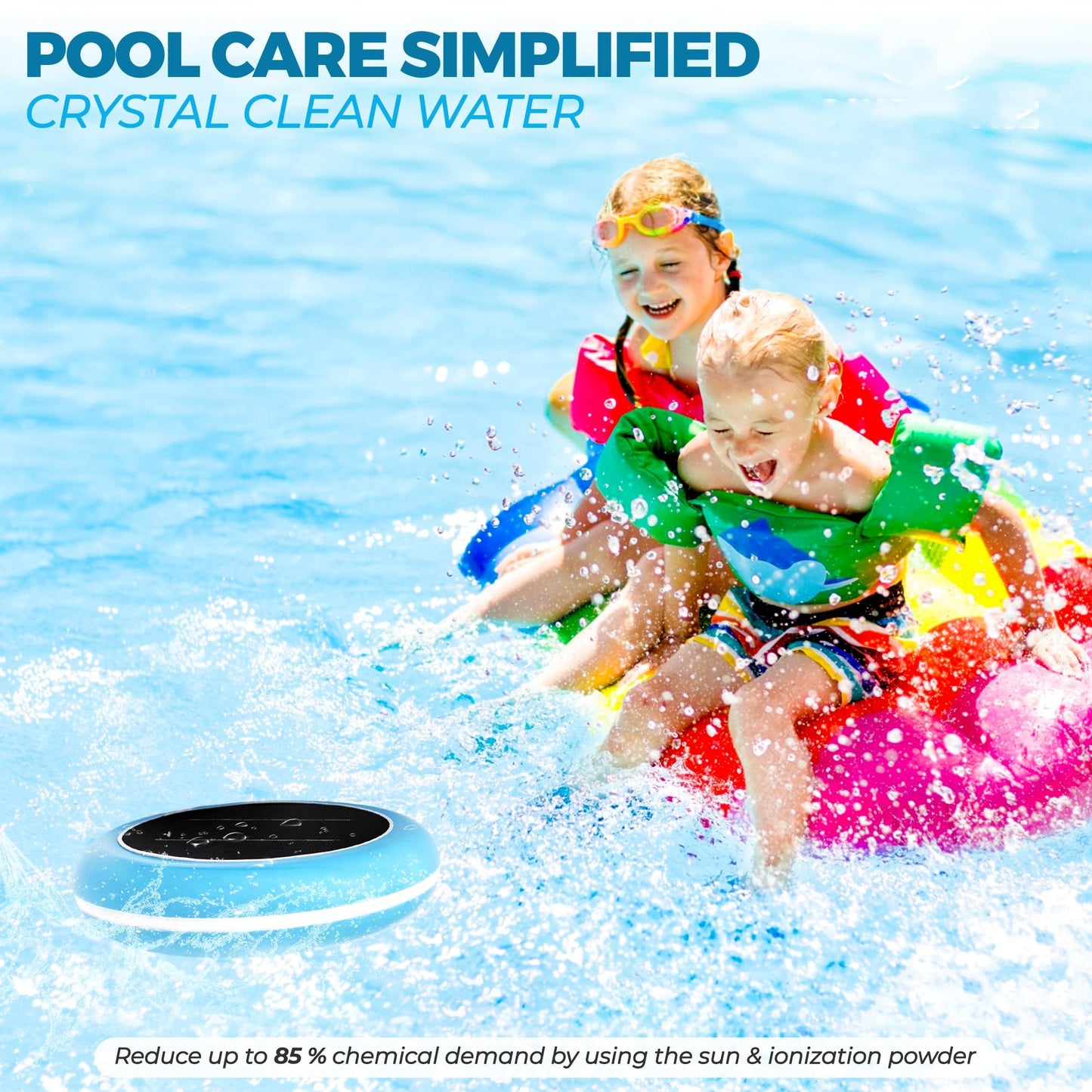 Solar Pool Ionizer - Enhanced with Latest Solar Technology & Longer-Lasting Anode | Reduces Chlorine- Mineral-Based Pool Cleaning Device | 85% Less Chlorine for Pools Up to 45,000 Gallons
