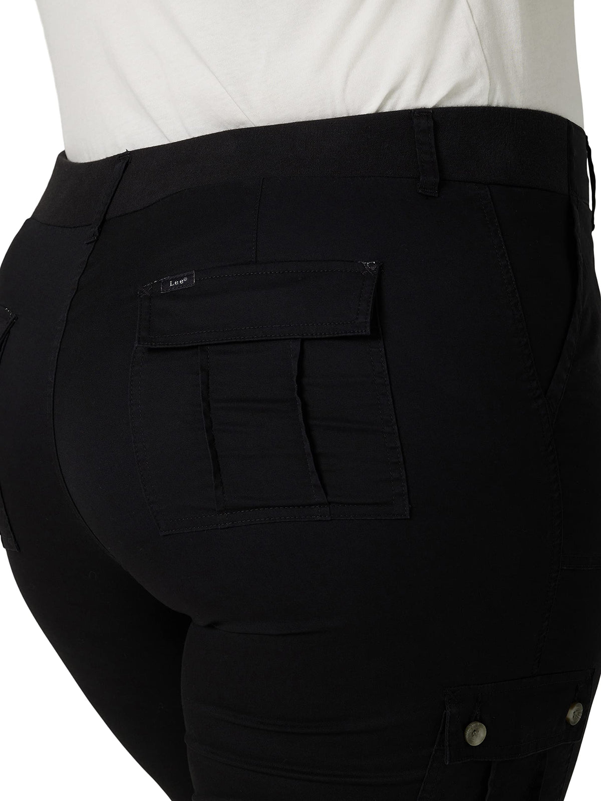 Lee Women's Plus Size Ultra Lux Comfort with Flex-to-Go Cargo Capri Pant Black 14 Plus