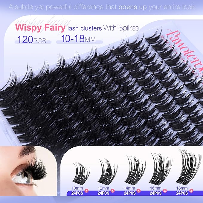 Pawotence Manga Lash Clusters 10-18mm Eyelash Clusters 120pcs Cluster Eyelash Extensions Anime Cluster Lashes Individual False Eyelashes for DIY Lash Extension at Home