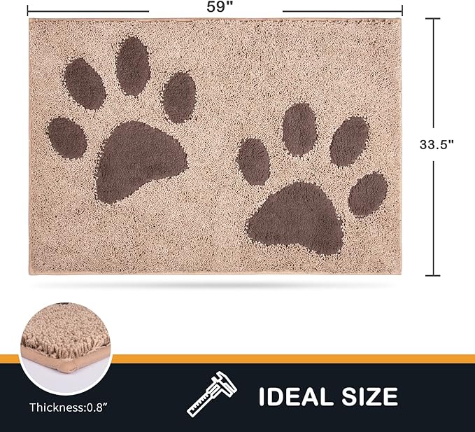 PURRUGS Dirt Trapping Door Mat 33.5" x 59", Non-Skid/Slip Machine Washable Microfiber Entryway Rug, Dog Doormat, Super Absorbent Welcome Mat for Muddy Wet Shoes and Paws, Beige