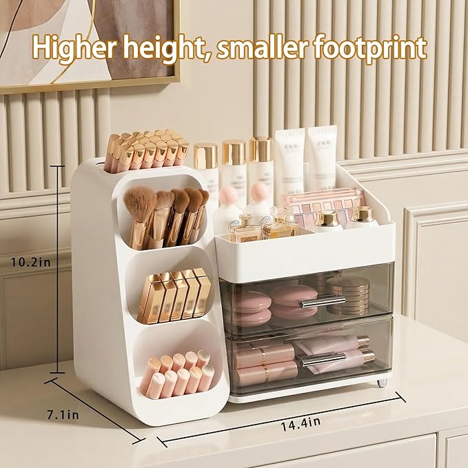 Large Capacity Makeup Organizer Countertop with Makeup Brush Holder for Vanity, Thickened Material, Bathroom Countertop Organizer Skin Care Perfumes Storage, Teen Girl Gifts for 12-23 YearÃ¯Â¼ÂwhiteÃ¯Â¼Â