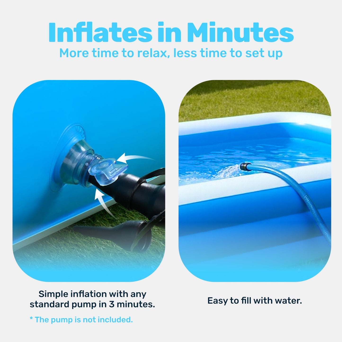 SLOOSH Inflatable Pool for Adults with Seats, 120" x 72" x 22" Full-Sized Blow Up Durable Thickened Above Ground Family Pool, Large Swimming Pools for Backyard Garden Lawn Summer Water Party, Blue