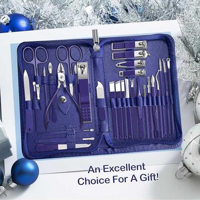 Manicure Set 30 in 1 Nail Clippers Set,Nail Manicure Kit for Women,RedFlow Toenail Clippers,Pedicure Kit,Pedicure Tools,Suitable for Travel Manicure Tools (Purple)