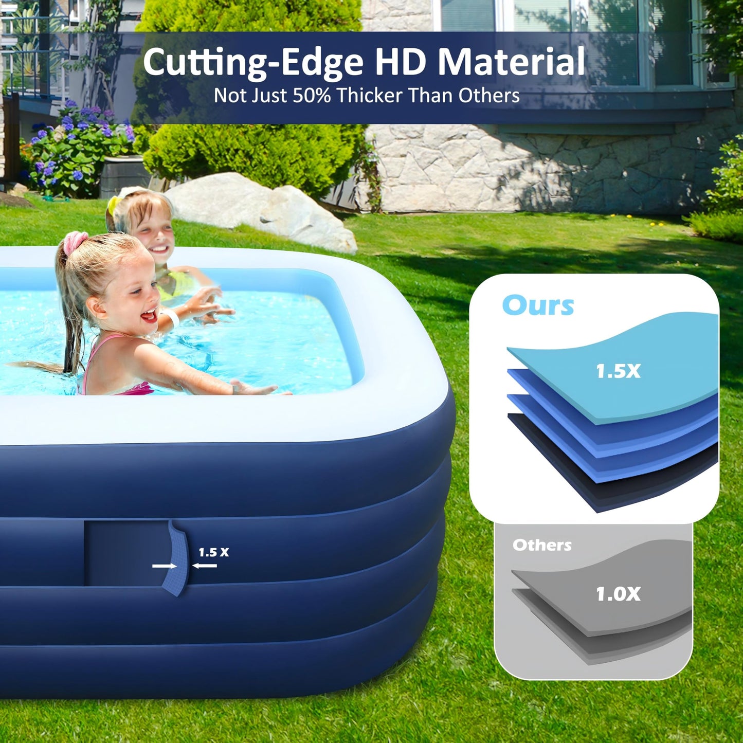 EISENFUER Inflatable Pool for Kids and Adults with No Collapse, 100" X 60" X 30" Deepened Swimming Pool for Toddlers, Outdoor, Garden, Backyard
