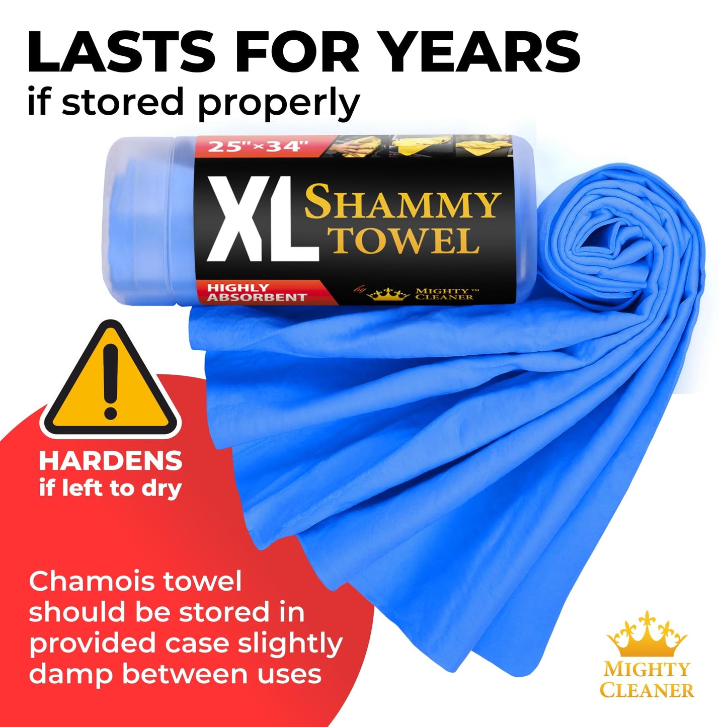Premium XL Shammy Towel for Car - 2pk (34”x25”) - Super Absorbent Chamois Cloth - Spots & Scratch-Free - Reusable Car Drying Towel