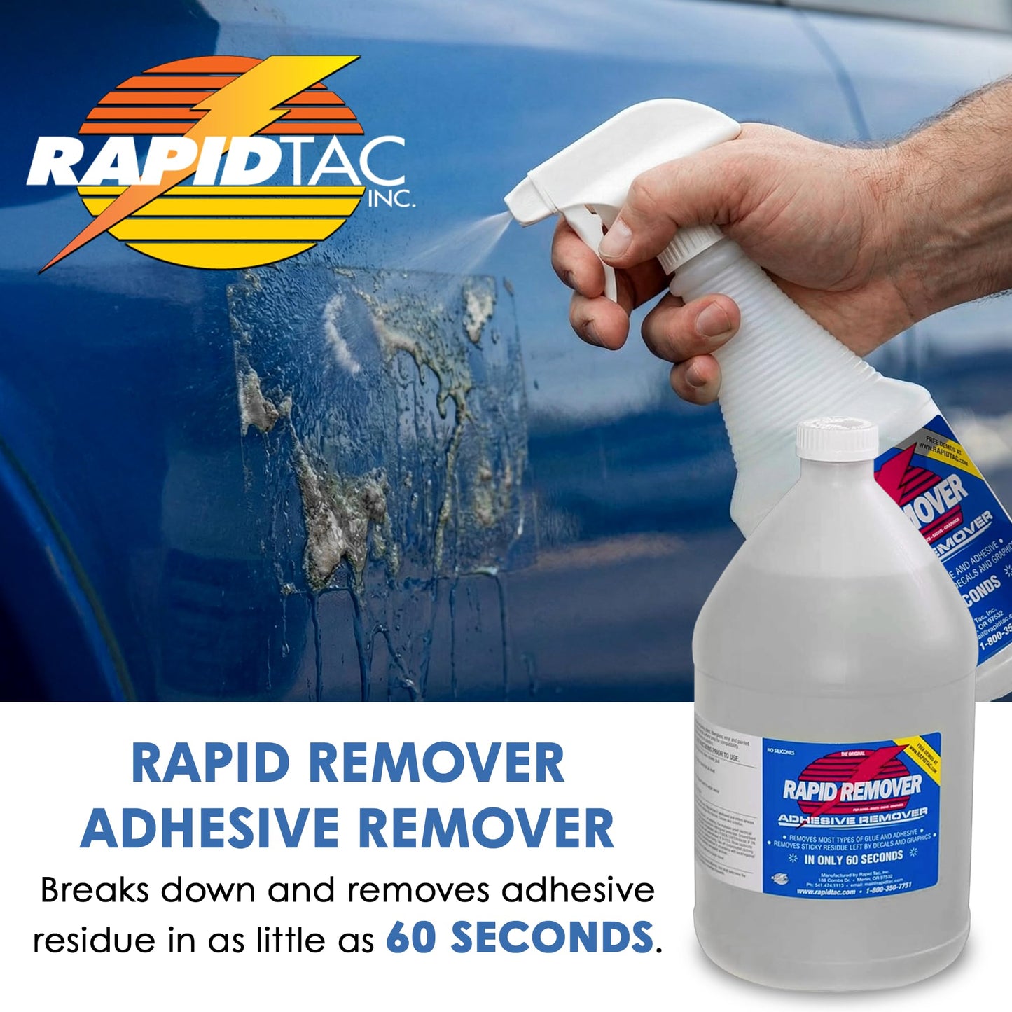 Rapid Tac Rapid Remover Adhesive Remover 128 oz (1 Gallon) | Removes Most Adhesives in 30–60 Seconds | Safe Water-Soluble Formula | Cold Weather Ready | for Vinyl Wraps, Graphics, Decals, and Stripes