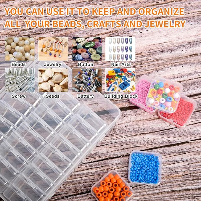 Bead Organizer Box, 60pcs Small Clear Plastic Storage Containers, Craft Storage Box Features Hinged Lid and Labels, Mini Boxes for Bracelets, Jewelry, Diamonds, Clay Beads, Screws, Seeds, Small Parts