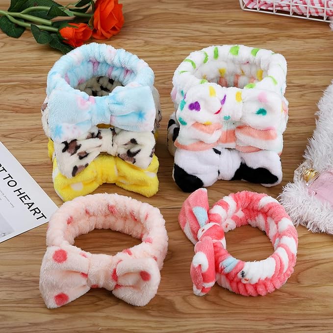 8 Pack Spa Headbands for Women, Soft Bow Skincare Headband for Washing Face, Skincare, Salon & Makeup, Bulk Spa Party Favors, Ideal Christmas Gifts or Stocking Stuffers for Teen Girls