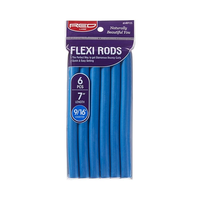 Red by Kiss Flexi Rods - Heatless Hair Curler for 90S Glamorous Bouncy Curls Beach Waves, No Slips, Sleep Styler (7" Length, 9/16" Diameter)