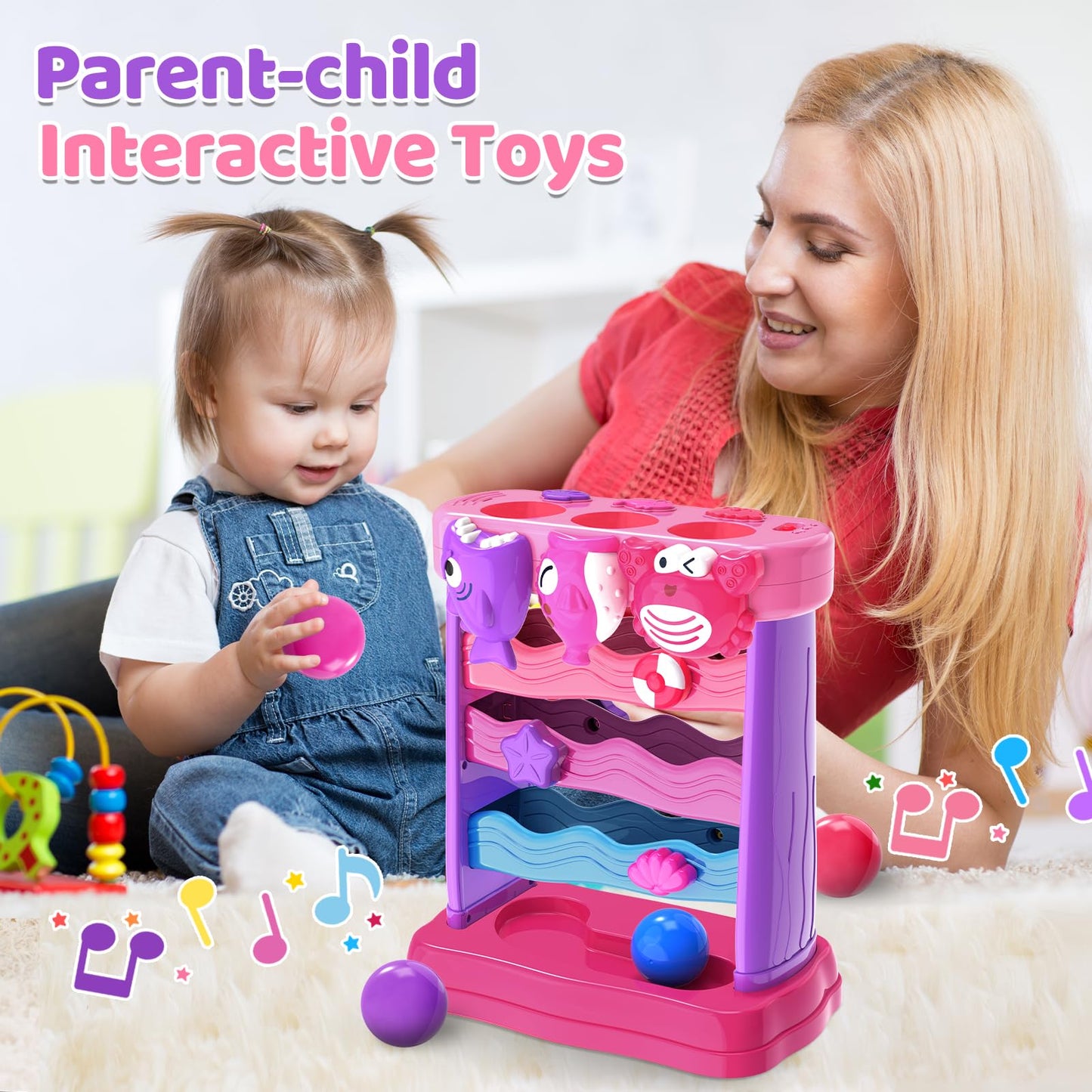 YEGEER Toys for 1 2 Years Old, Interactive Feeding Toy with Music, Montessori Toys for Girl, Musical Cause and Effect Game for 12-18 Months, Christmas Birthday Gifts for Baby Toddlers Age 1-2