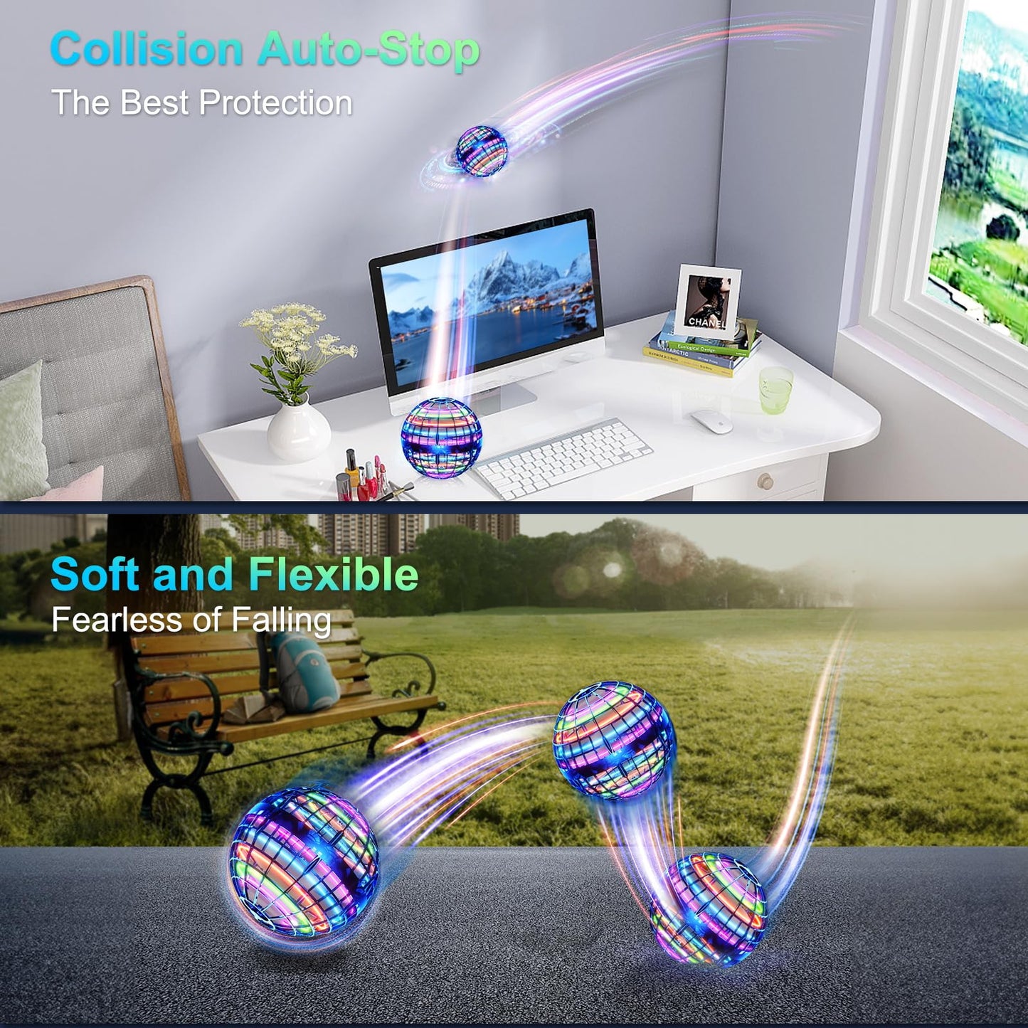 Ivtivfu Flying Orb Ball (Blue, 2025 Upgraded) with Dazzling Lights, Magic Hover Spinner, Cool Boomerang Drone, Floating Cosmic Globe, Kids Toys Gifts for 6 7 8 9 10 Year Old Boys Girls