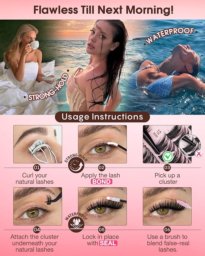 Goddvenus Wispy Manga Lash Clusters Kit Natural Eyelash Clusters Kit Fairy Cluster Eyelash Extensions Anime Individual Lashes C Curl Lash Extension Kit Waterproof DIY Eye Lashes Cluster Glue