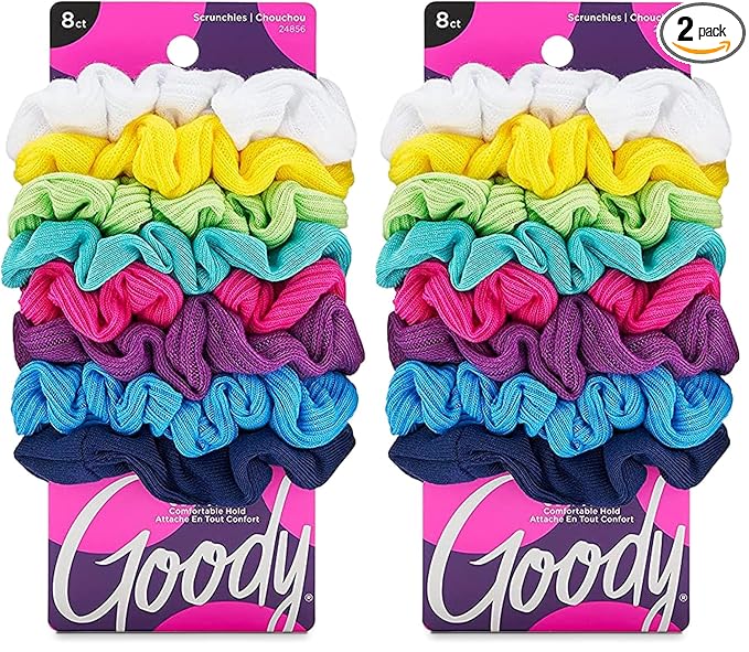 Goody Hair Scrunchie, 8 Count, Assorted Rainbow, Pack of 2 | Ouchless | For Women | All Hair Types | For Ponytails