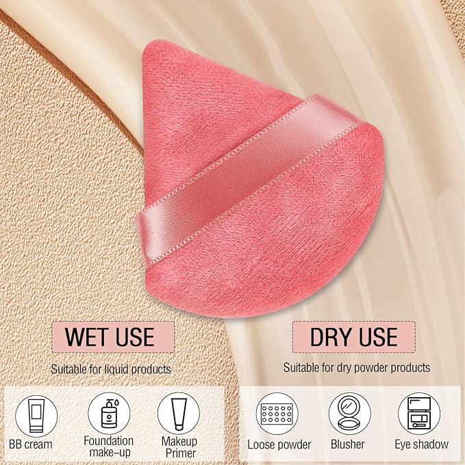 Pimoys 6 Pcs Powder Puff, Pink Gifts for Women Face Soft Triangle Makeup Puff Velet Makeup Sponge for Loose Powder (Pink)