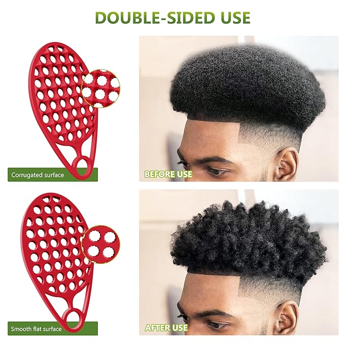 KOUPA Magic Silicone Curly Hair Brush, One Piece Twist Curl Comb for Afro Curls, Washable Hair Tool for Men Women, Red, 2 Pieces