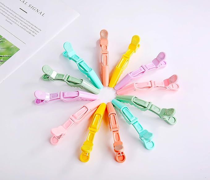 HH&LL Hair clips for Styling 12 pcs – Wide Teeth & Double-Hinged Design – Alligator Styling Sectioning Clips of Professional Hair Salon Quality (Colorful)