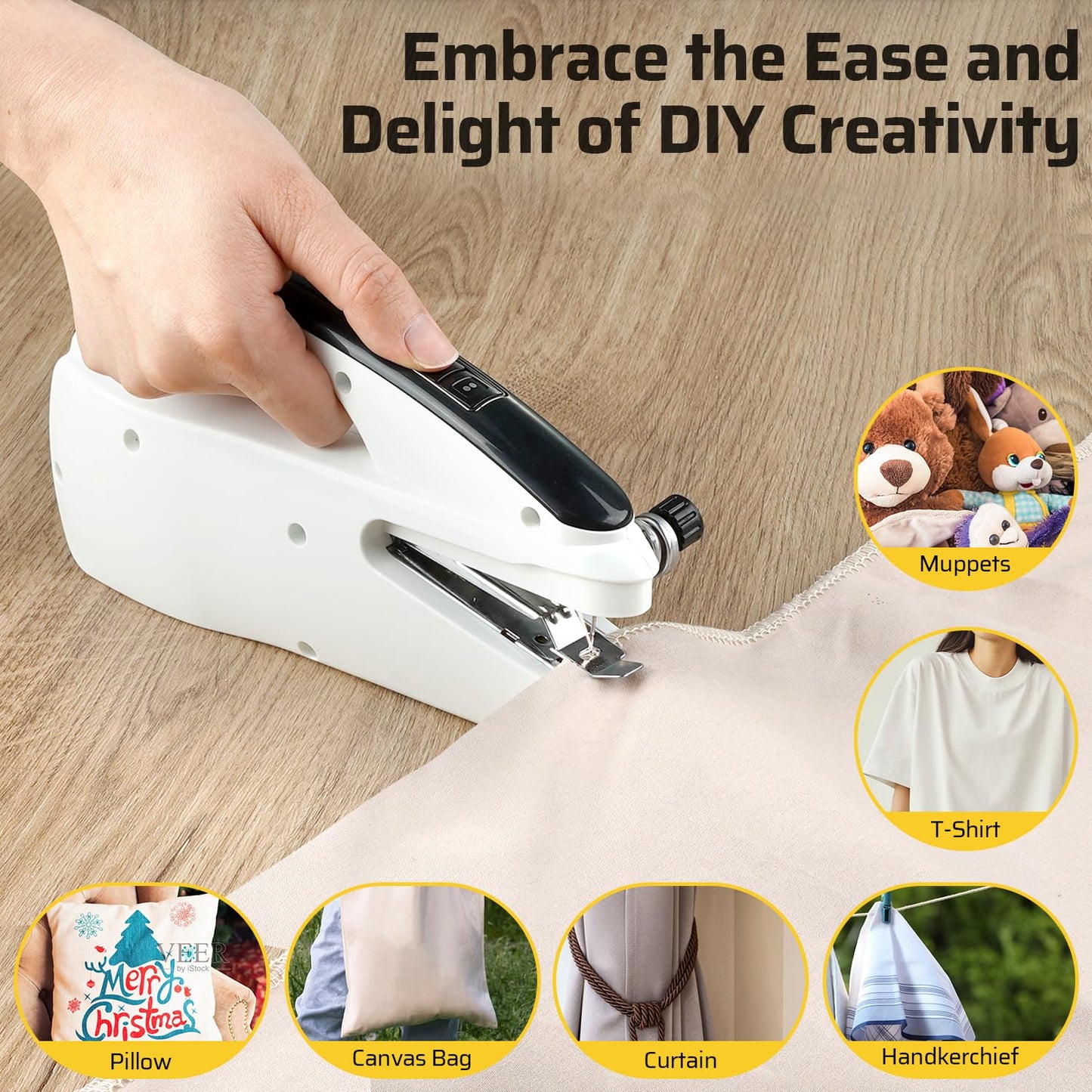 Handheld Sewing Machine, Dual Speed Hand Held Sewing Machine, Sewing Mini Portable Machine for Beginners, Adults, DIY, Home, Travel - White