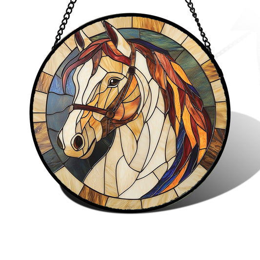 DASTOLL Stained Glass Window Hanging, Animal Horse Colored Mane Sun Catchers Glass Panel Cool Suncatcher Decor for Birthday for Women, Men, Wife, Aunt, and Mom 6.3 in