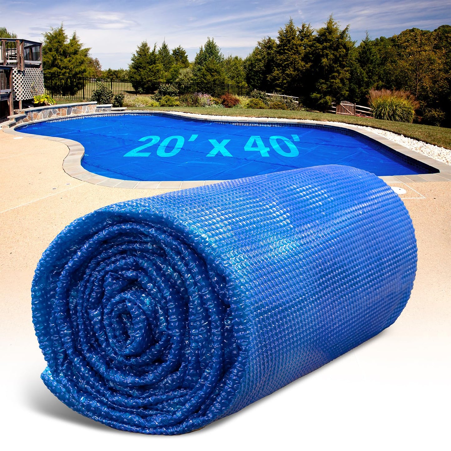 20' x 40' Rectangle Solar Cover for Inground and Above Ground Pools, 12 Mil - Premium Heavy Duty Solar Blanket for Above Ground Pool, Blue - Made in USA