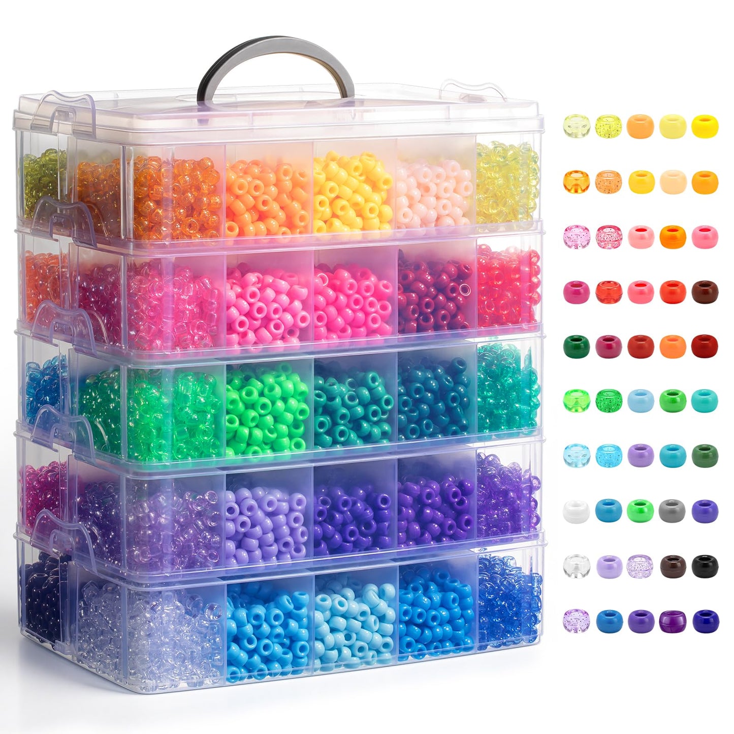 Simetufy 14000Pcs Pony Beads Bulk, 50 Colors 6x9MM Kandi Beads for Hair Braiding Bracelet Making Jewelry Key Chains DIY Crafts Christmas Gifts (8LB, Shock Resistant Package)
