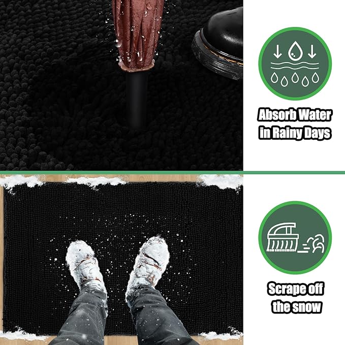 IM HOME Chenille Absorbent Outdoor Doormat 60" x 36", Washable Muddy Door Mats for Dog Non Slip Indoor Doormat Dog Mat for Muddy Paw Front Inside Doormats for Entryway Black