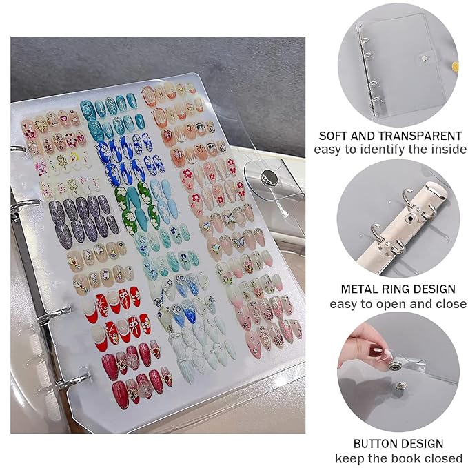 Large Press On Nail Organizer 10 PCS Clear Empty Press On Nail Storage Press On Nail Packaging for Fake Nail Storage Nail Display Nail Salon Press On Nail Supplies Organizer with Nail Tape