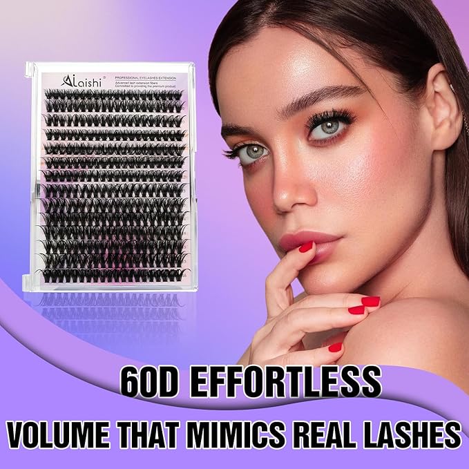 Lash Clusters, DIY Cluster Eyelash Extensions 9‑16mm, 60D, 280pcs D Curl Natural Volume Lashes–Fake Cat Eye Wispy Individual Clusters