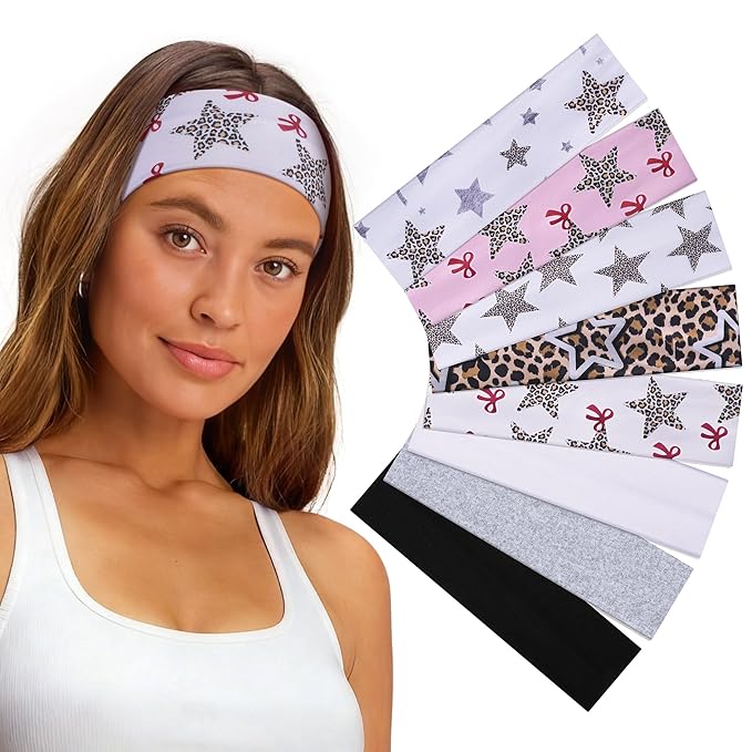 Ztomine 8 Pack Headbands for Women Non Slip - Stylish Sports Hair Bands for Women's Hair - Soft Cotton Cloth Stretchy Headbands for Women for Yoga, Outdoor Exercise Running
