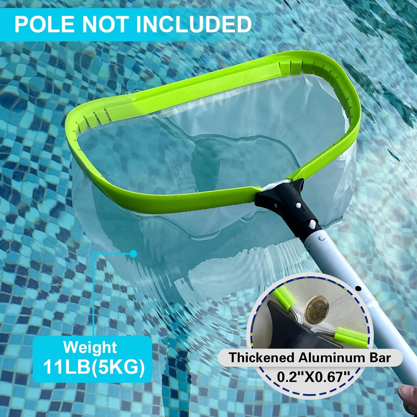 Pool Net,Professional Ultra Fine Mesh Pool Leaf Skimmer Nets for Silt, Sand,Pollen Debris Cleaning with Super Extra Fine Nylon Deep Bag,Heavy Duty Aluminum Frame & Handle Rake(Pole Not Included)