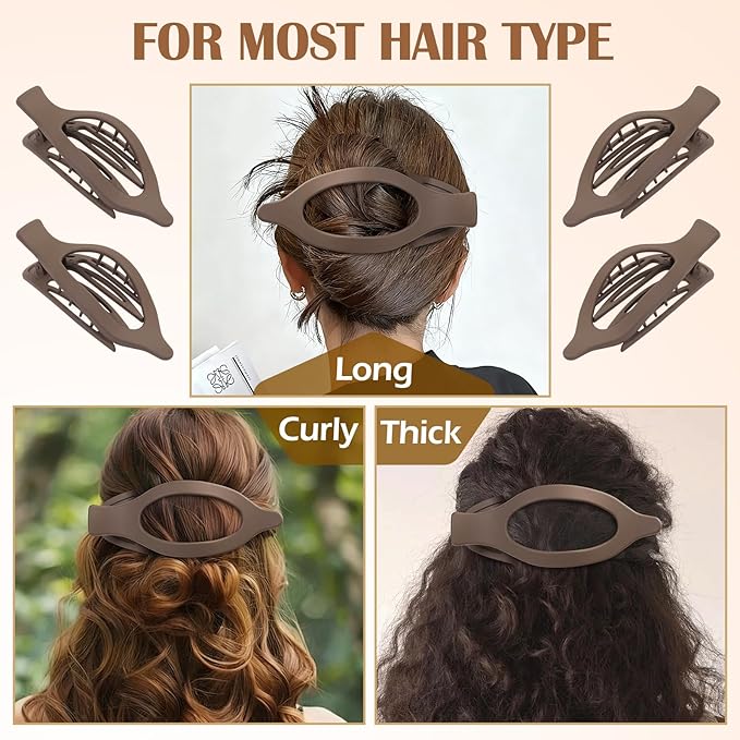 5.5 Inches Extra Large Flat Hair Clips for Women, 4 Pack XL Big Claw Clips for Thick Hair, Oversized Matte Strong Hold Non-slip Flat Claws, Brown
