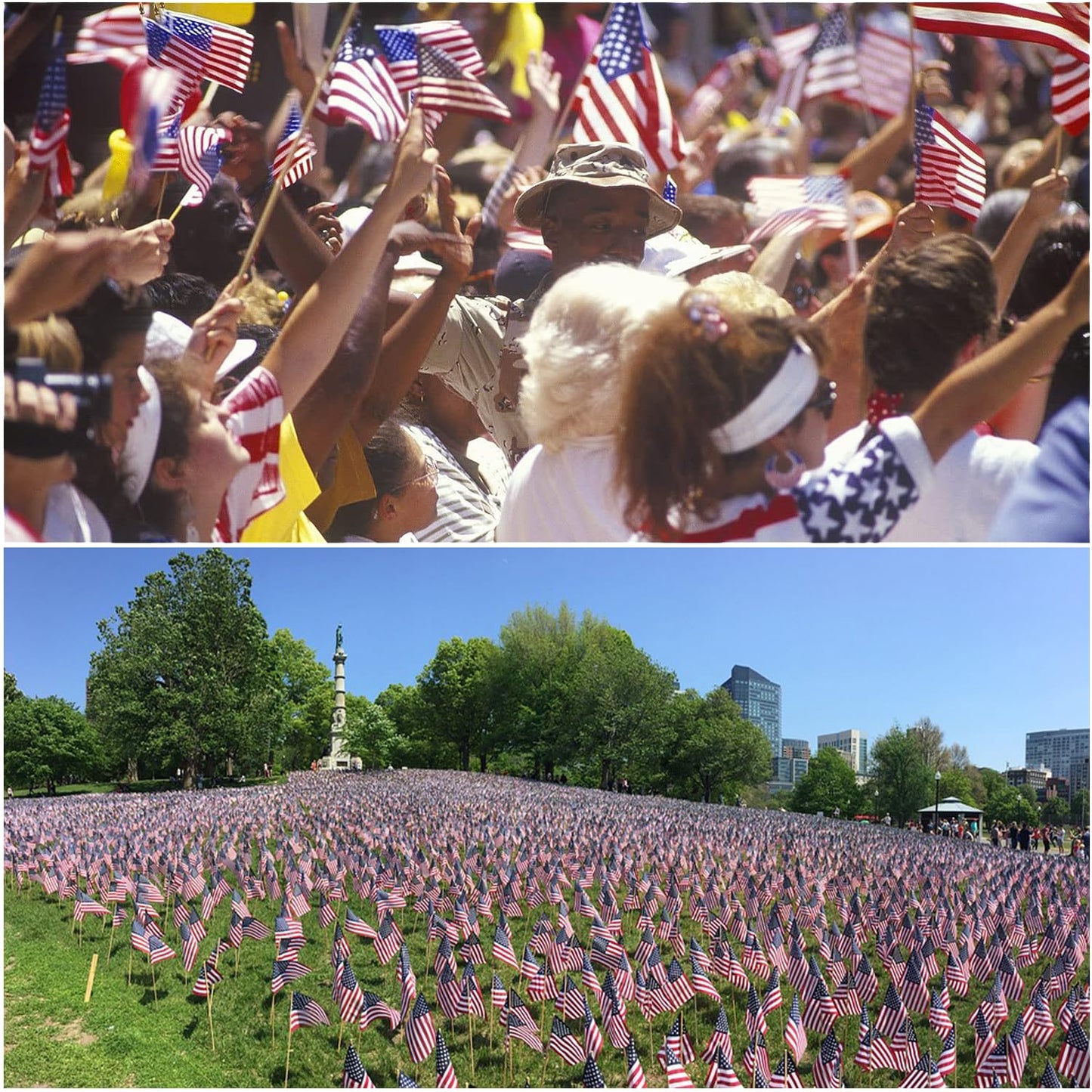 50 Pcs 12x18 Inch American Flags on Stick, American Flags, USA Stick Flag with Handheld and Grounded Multi-Purpose Flagpole, Design for Memorial Day, 4th of July, Veterans Day
